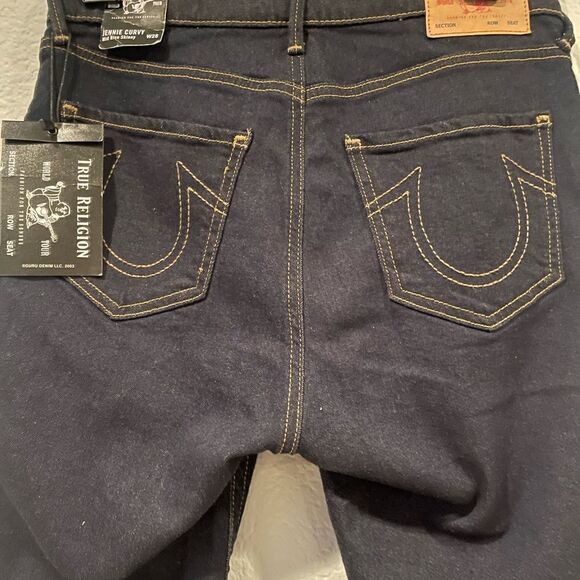 True Religion Jennie Curvy High Rise Skinny Size: W28 Color: Dark Blue Denim - Picture 5 of 13